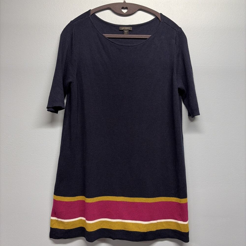 J.Jill Women's Top Sweater Navy Blue - Short Sleeve Size S Petite - Color block